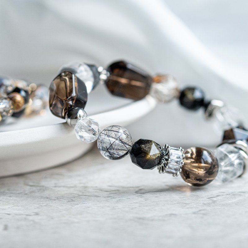 引领财富幸福 Estrela 茶晶、金矅石、堇青石、金钛晶 天然水晶手 - 手链/手环 - 水晶 咖啡色