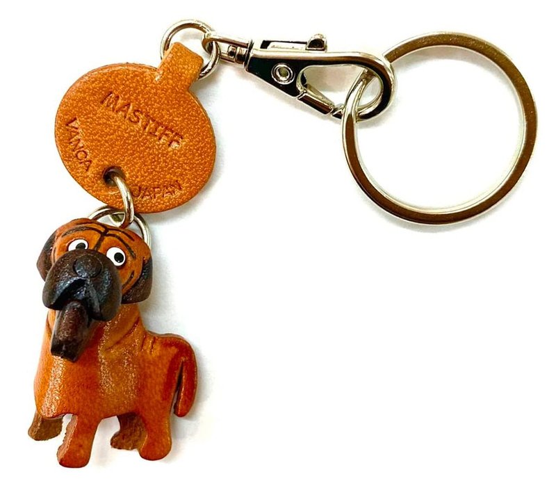 马士提夫犬 狗狗 真皮钥匙圈 牵绳吊饰 手作 日本制造 VANCA - 钥匙链/钥匙包 - 真皮 咖啡色