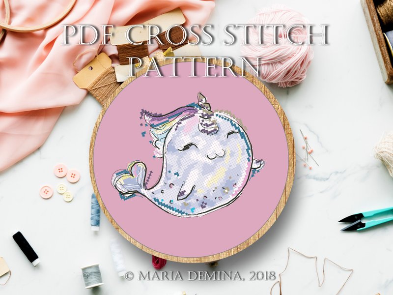 Baby Narwhal PDF cross stitch pattern - 手工艺教程/工具书 - 其他材质 