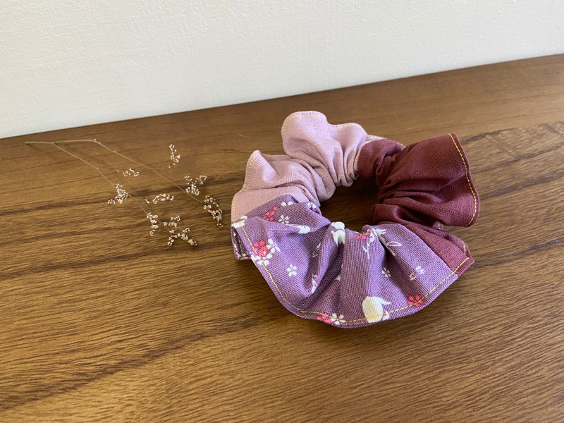 三拼荷叶发圈 / 甜甜圈发圈 / 紫兔 - 葡红藕粉 - 发饰 - 棉．麻 紫色