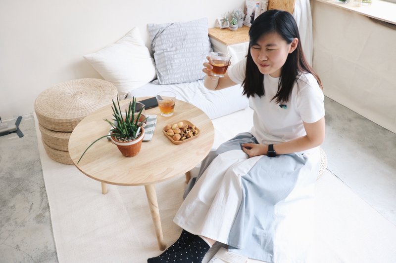 自家制/蓝白拼色裙 - 裙子 - 棉．麻 蓝色