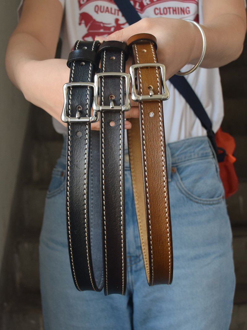 纯牛皮复古手工真牛皮带港风牛仔百搭腰带简约女士 - 皮带/腰带 - 真皮 黑色