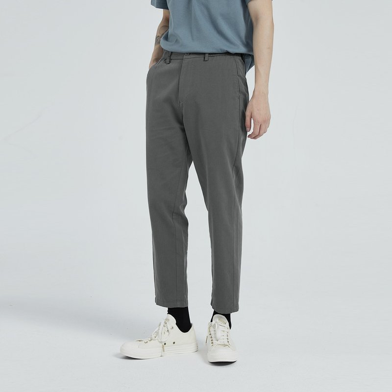 秋冬莱赛尔日常通勤轻舒水洗直筒九分休闲长裤 - 男士长裤 - 棉．麻 灰色
