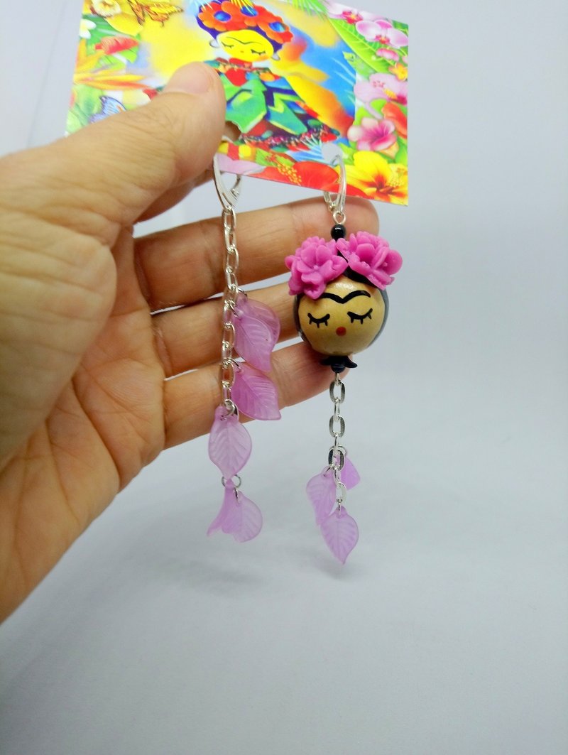 Frida Kahlo earring - 耳环/耳夹 - 纯银 紫色