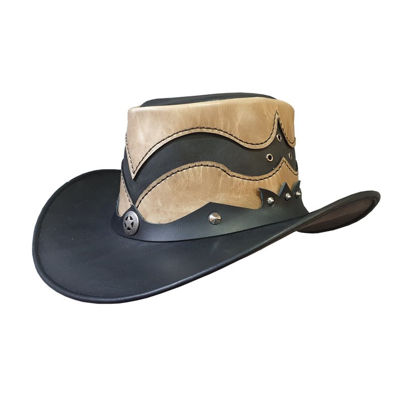 Double Crowned Rodeo Cowboy Cowgirl Leather Hat - 帽子 - 真皮 黑色