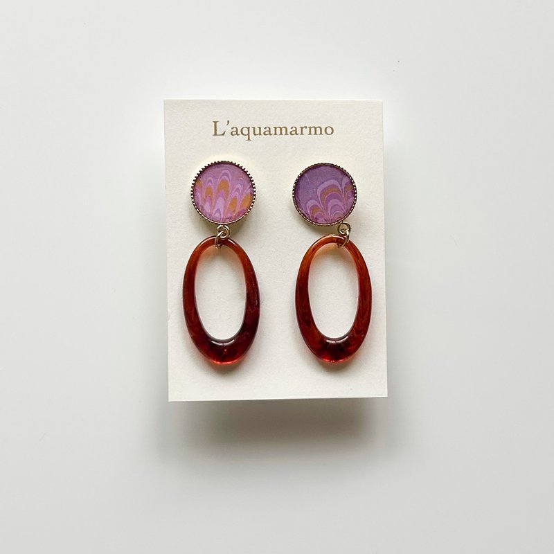 大理石图案耳环 - 耳环/耳夹 - 铜/黄铜 紫色
