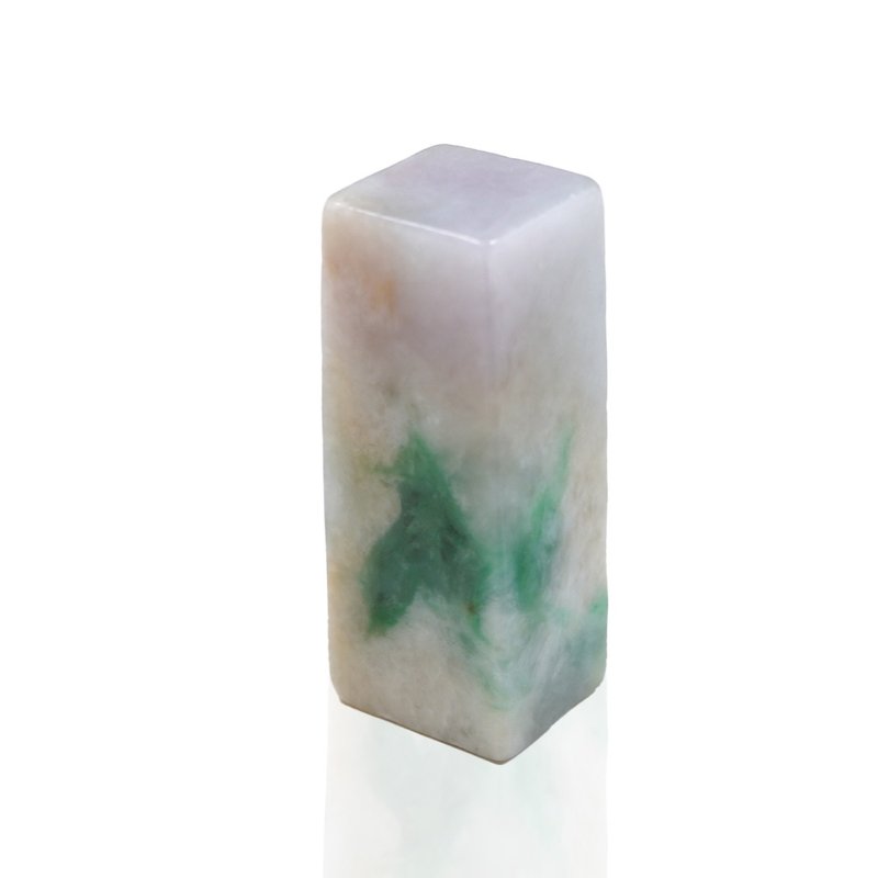 三彩翡翠玉印章 | 天然缅甸玉A货翡翠 | 送礼 - 印章/印台 - 玉石 绿色