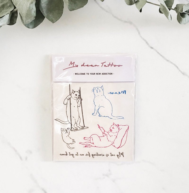 | 猫在等我回家 | 2入纹身贴纸  三猫 动物系 花草系微刺青 - 纹身贴 - 纸 