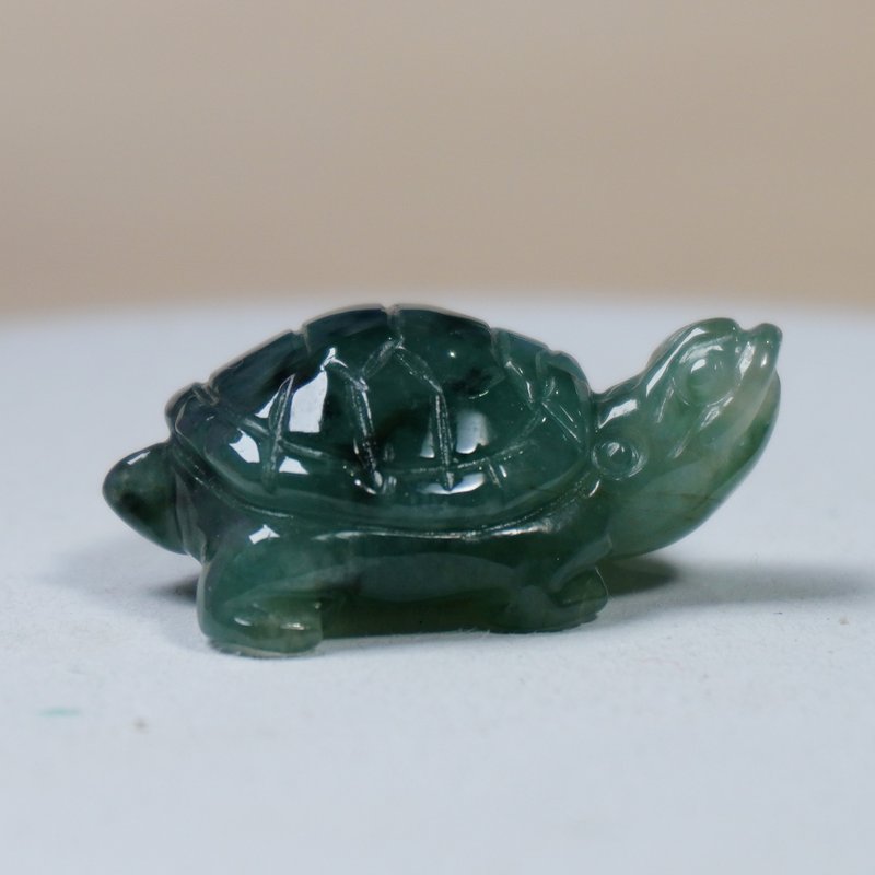 【吉祥·长寿】飘花翡翠乌龟 | 天然A货翡翠 | 送礼 - 吊饰 - 玉石 绿色