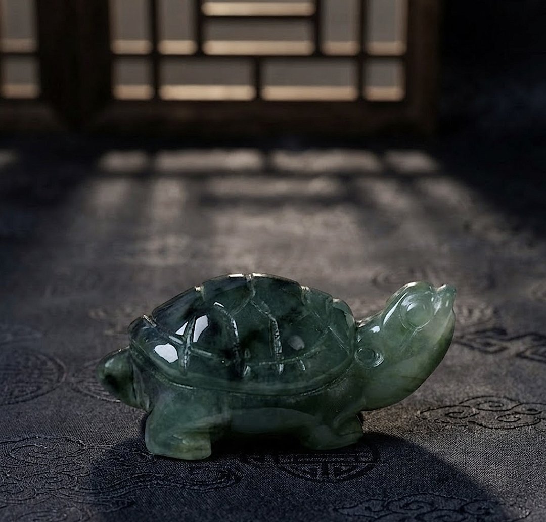【吉祥·长寿】飘花翡翠乌龟 | 天然A货翡翠 | 送礼 - 吊饰 - 玉石 绿色