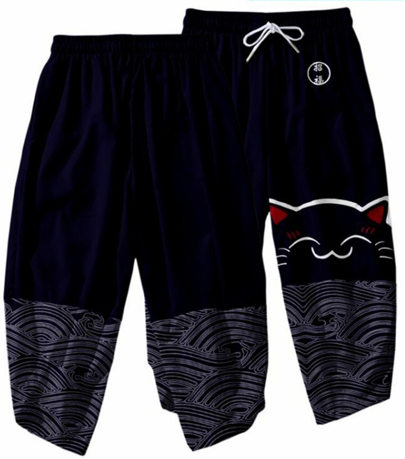 冰感透气形格七分裤 - 女装长裤 - 其他材质 蓝色