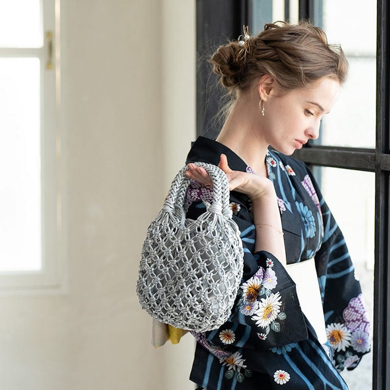 春夏 手編み かごバッグ 巾着 2way ミニ 合成皮革 ショルダーバッグ 斜めがけ 大人 トートバッグ 日本 レディース HAYNI 【Silver】 - 侧背包/斜挎包 - 人造皮革 银色