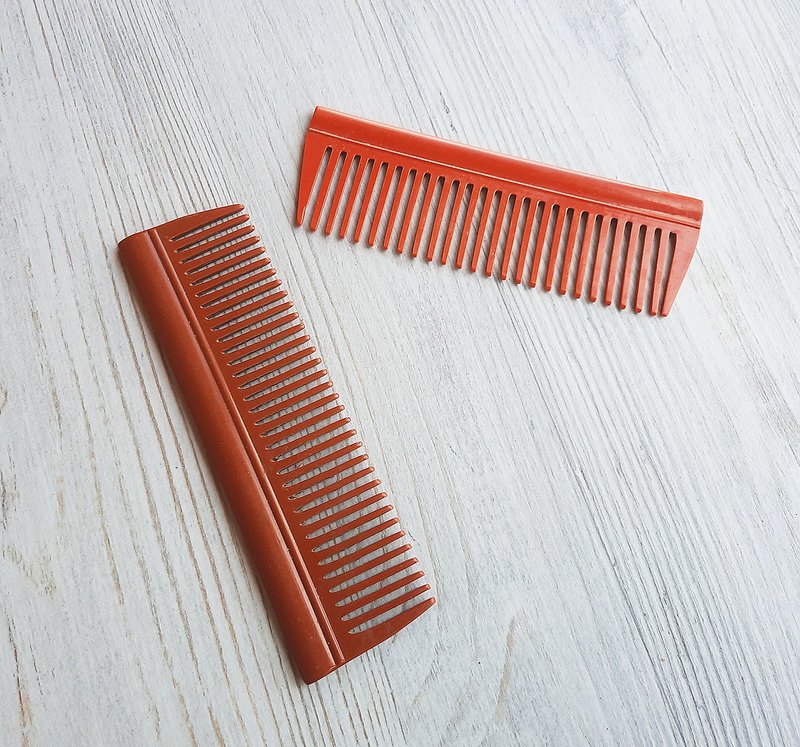 Soviet retro plastic men's comb brown orange colors hairbrush made in USSR - 发饰 - 塑料 咖啡色