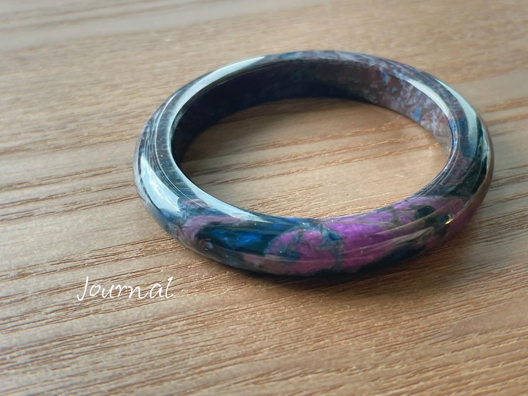 Journal-夜魅 天然杉石(南非舒俱莱)桃粉紫色X深邃星际蓝平安手镯 - 手链/手环 - 宝石 
