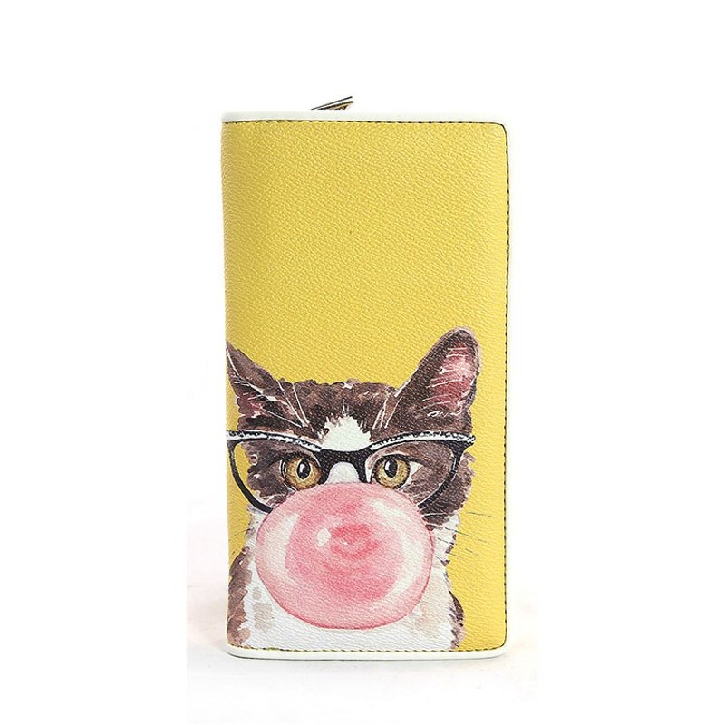 猫咪爱泡泡糖童趣长夹 鲜黄色 现货贩售 - 爱雪莉 - 皮夹/钱包 - 人造皮革 黄色