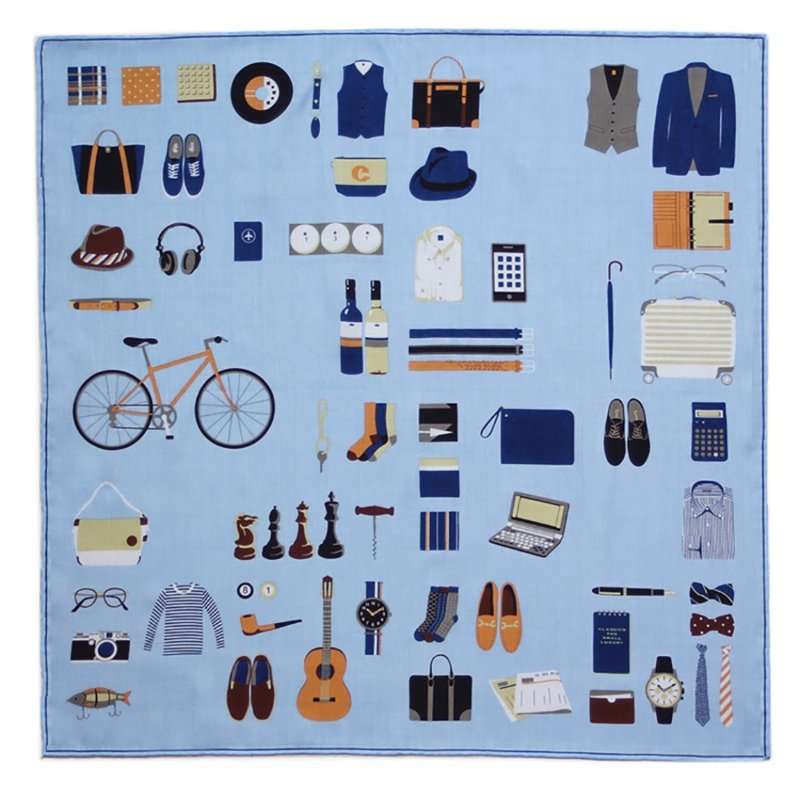 男士系列蓝手帕 47 x 47 厘米 100% 棉日本制造礼品 - 手帕/方巾 - 棉．麻 蓝色