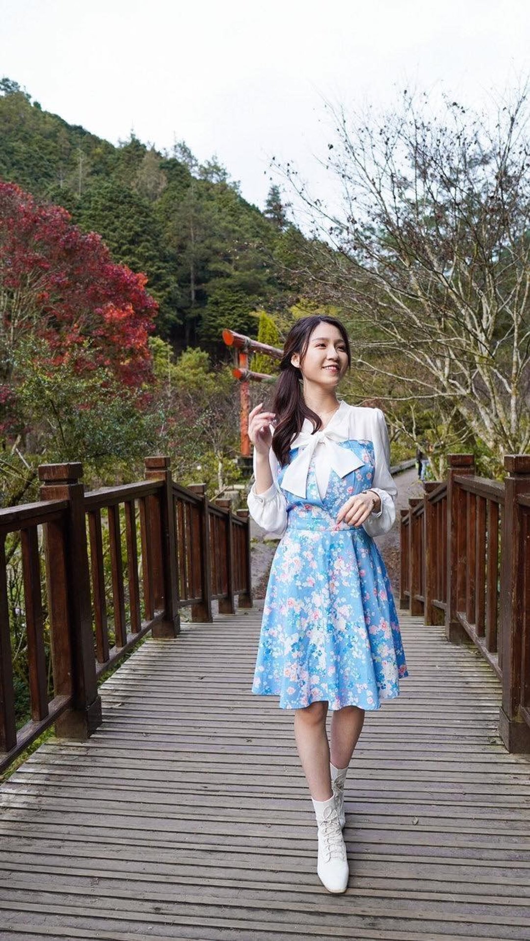【波丽印花】大和公主 雪纺拼接长袖洋装 需替换其他花色 - 洋装/连衣裙 - 棉．麻 蓝色