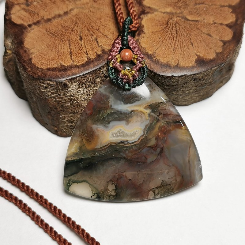 天然三彩/水草玛脑-蜡线编织设计/双面配戴/项链可调整长度 - 项链 - 水晶 多色