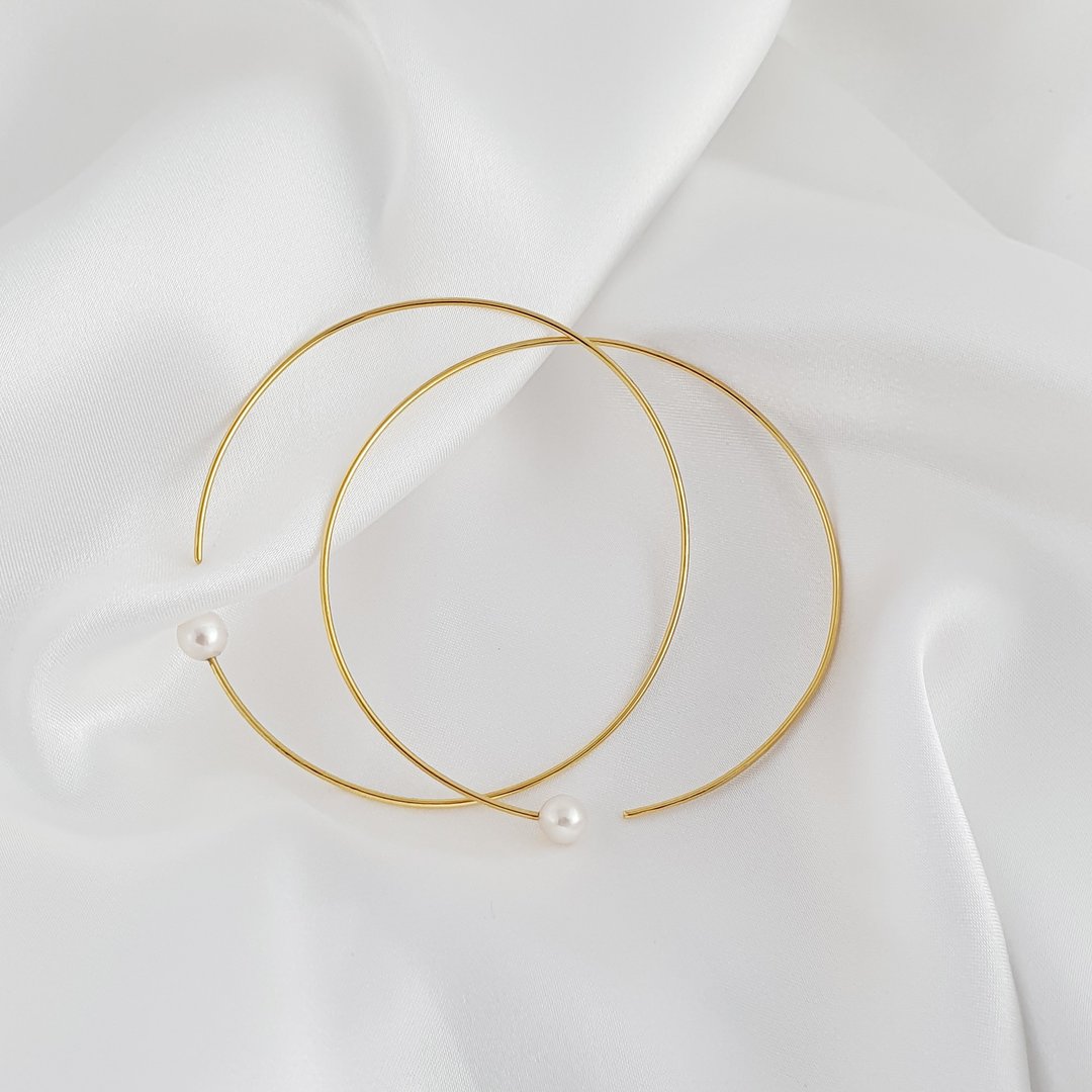 Pearl big ring 珍珠耳环 - 耳环/耳夹 - 纯银 金色
