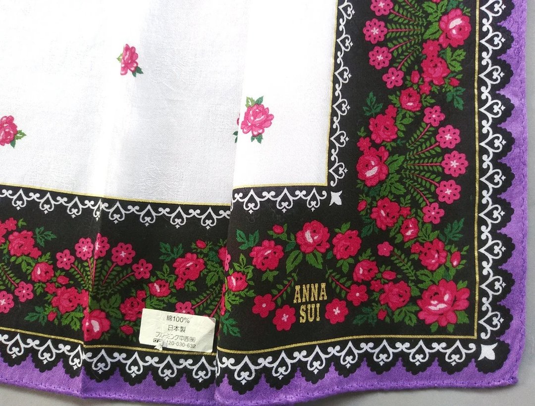 Anna Sui Vintage Handkerchief Women Handkerchief Floral 20x 20 inches - 手帕/方巾 - 棉 红色
