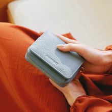 CHENSON真皮 17卡软蓬蓬牛皮短夹  蓝(W19073-7)