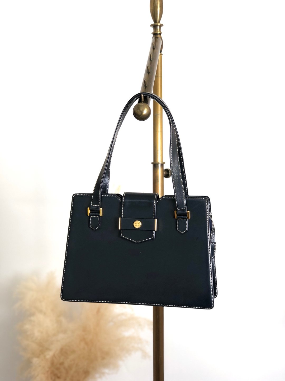 【 日本直送 名牌中古包 】Christian Dior 克里斯汀·迪奥 手提包 深蓝色 Logo 皮革 vintage undgi8 - 手提包/手提袋 - 真皮 蓝色