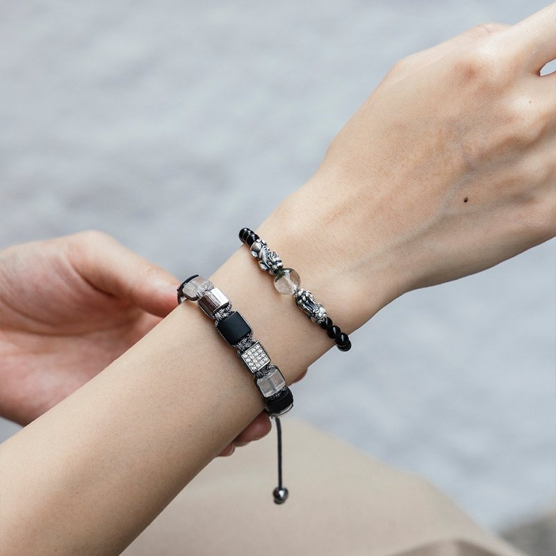 【NOUVELLE】weave | 白水晶。黑玛瑙手链 - 手链/手环 - 水晶 