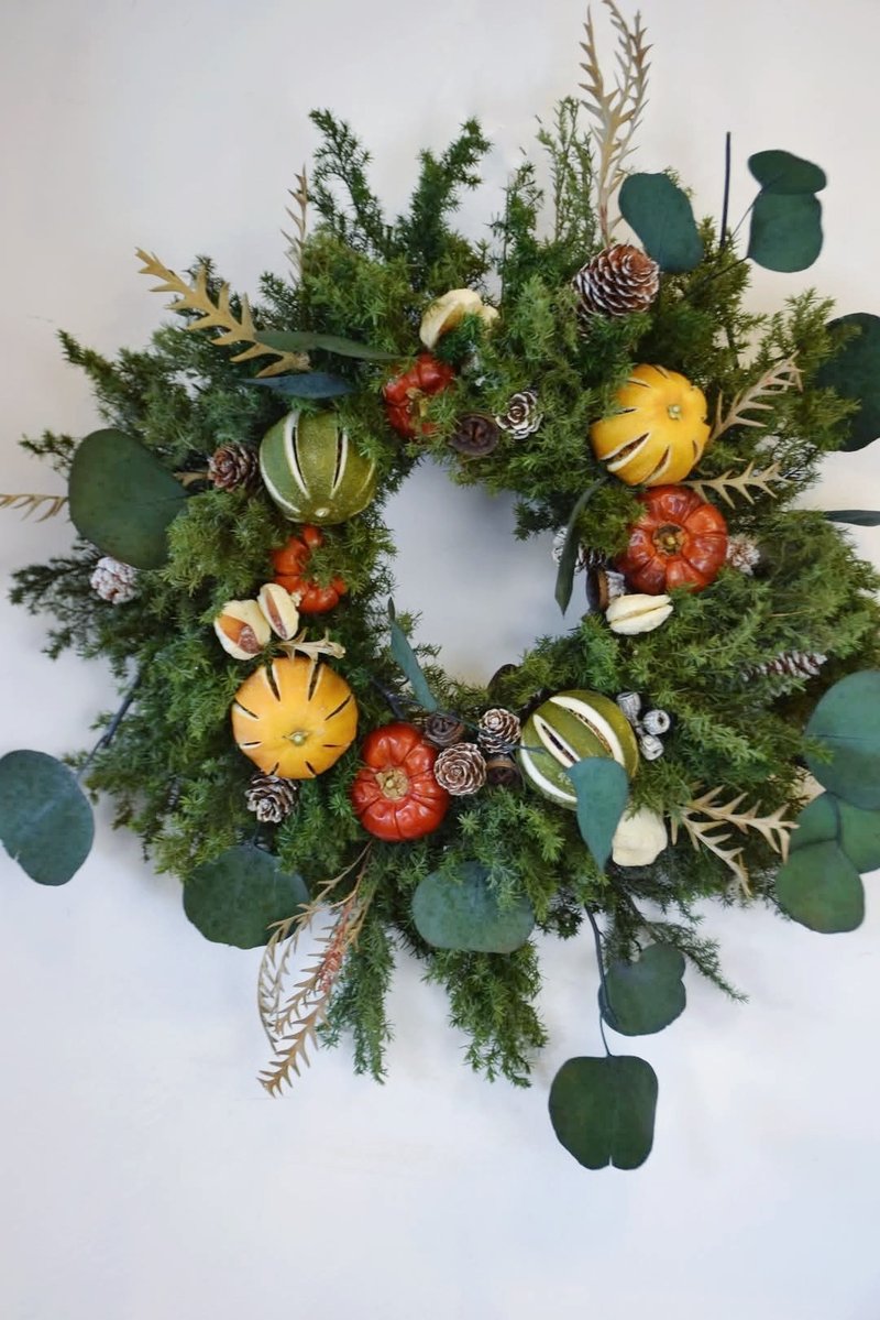 永生雪松果实丰收花圈 - 干燥花/捧花 - 植物．花 