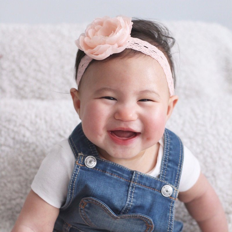Flower One Silk Lace Baby Headband 真丝蕾丝婴儿头带 - 满月礼盒 - 丝．绢 粉红色