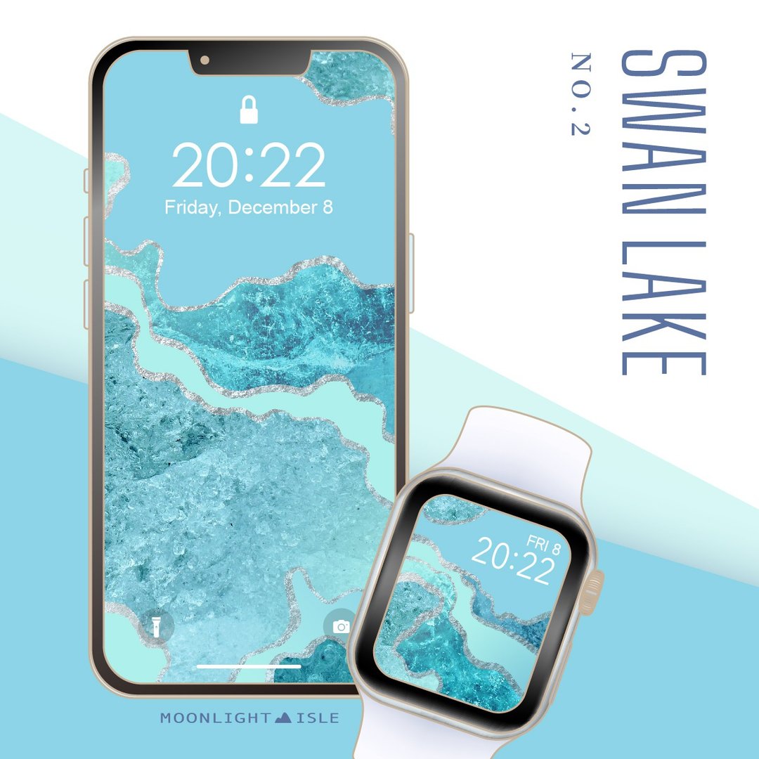 天鹅湖-2 |蓝绿色冰晶纹理手机+Apple Watch表面壁纸组| 立即下载 - 电脑手机桌布/贴图/App 图示 - 其他材质 