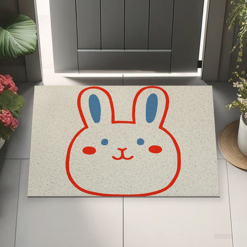 手繪小兔圖案地垫现代简约玄关进门刮土蹭泥脚垫家用门口防滑除尘 - 地垫/地毯 - 聚酯纤维 多色