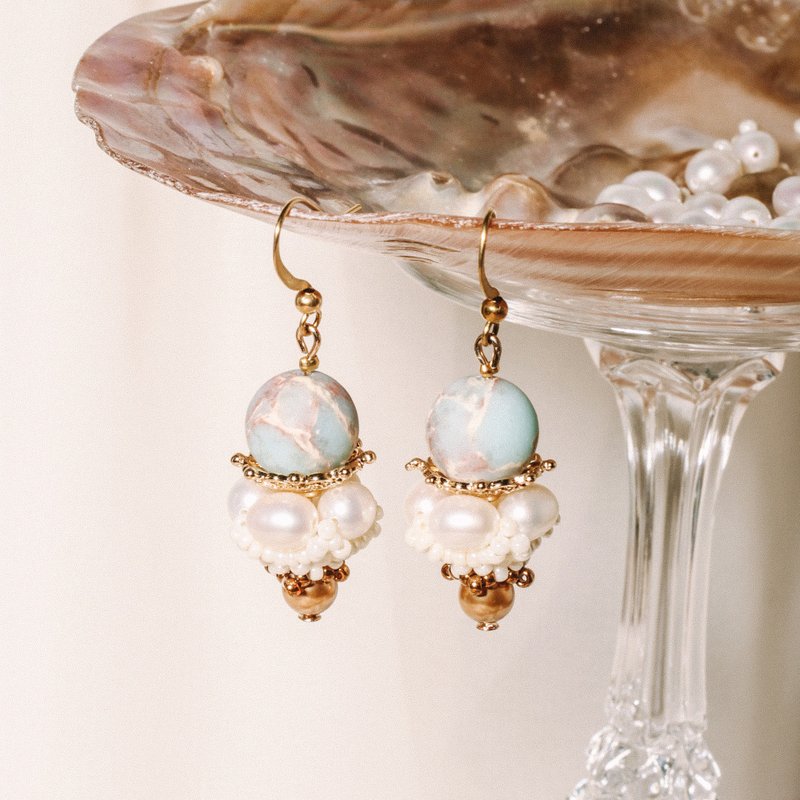 Corona Goblet with Serpentine 日冕盅耳饰 蛇纹石 - 耳环/耳夹 - 半宝石 