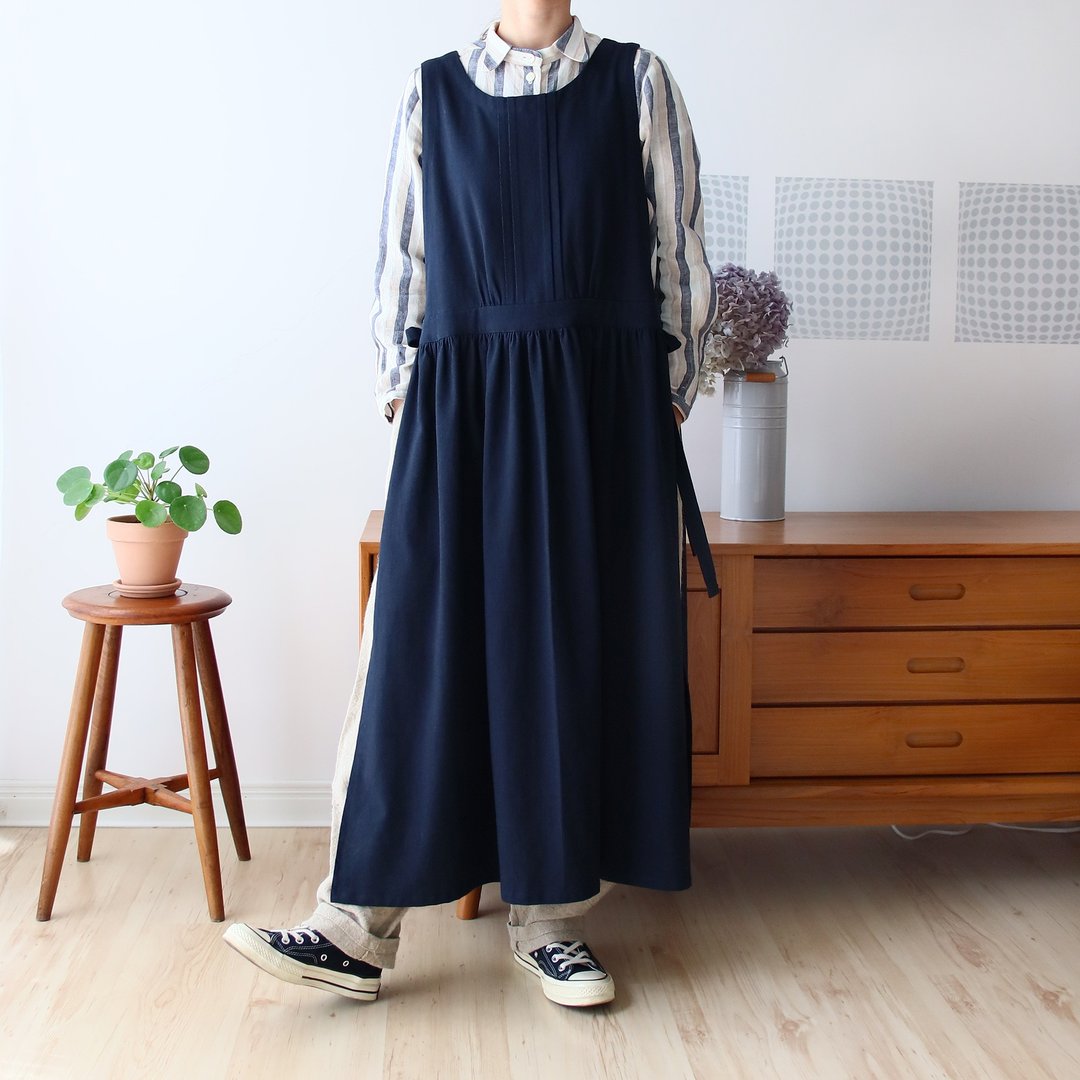 古董风格棉麻古布二穿围裙 手作服 可选色 -接单制作- - 围裙 - 棉 蓝色