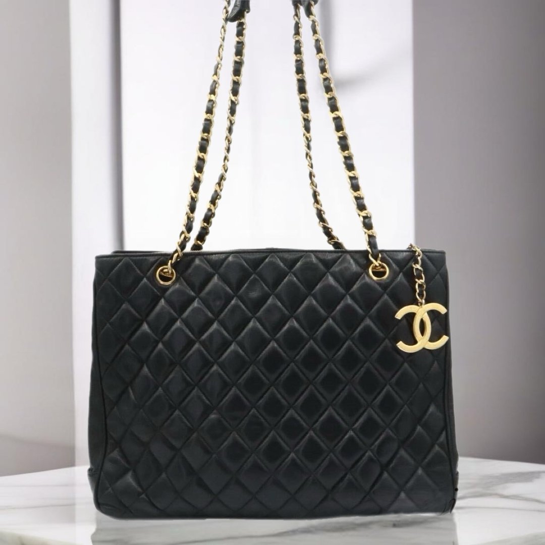 绝版中古包 Chanel 黑色经典托特包 单肩包 侧背包 古董包 复古包 - 侧背包/斜挎包 - 真皮 