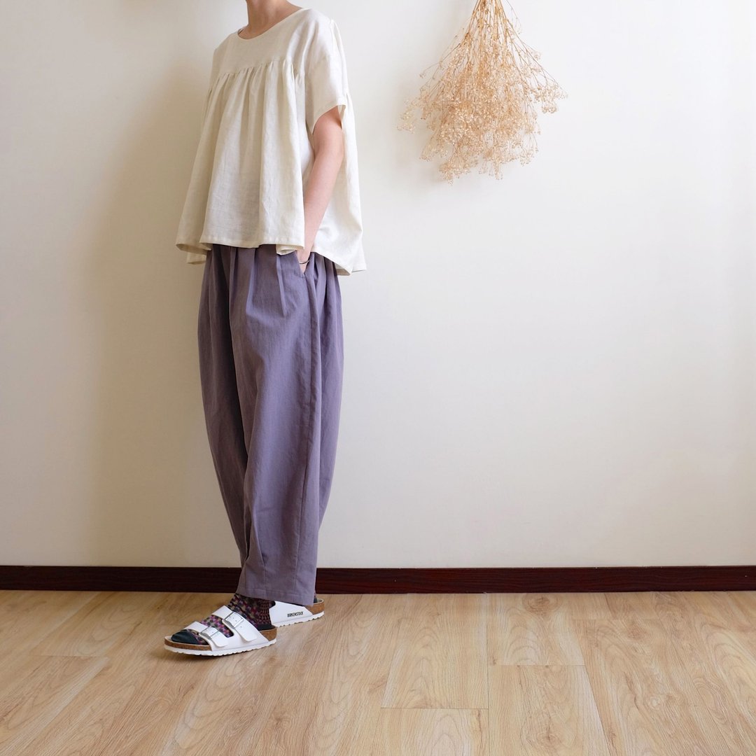 日常手作服 有趣的散散步 灰调薰衣草马戏团裤 棉麻 - 女装长裤 - 棉．麻 紫色