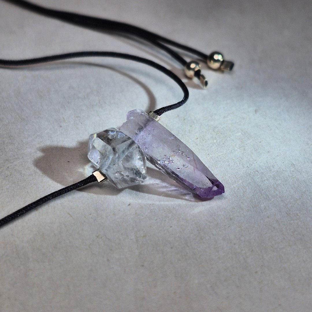 •光• 克鲁兹水晶×闪灵水晶 纯银珠 | 淡薰衣草紫色 | 项链吊坠 - 项链 - 水晶 紫色