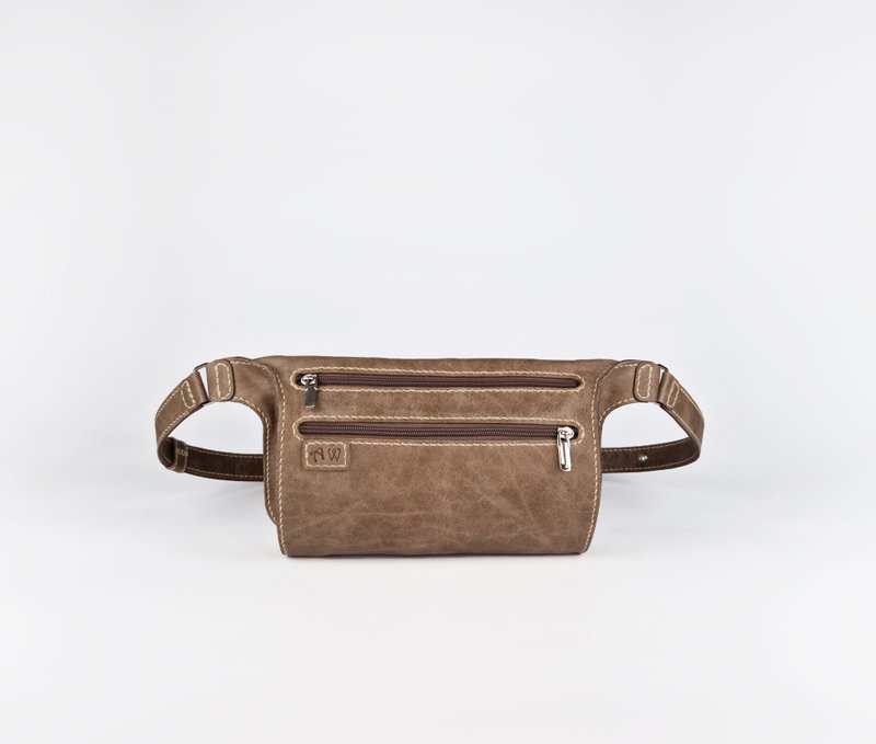 皮革腰包、个人化斜背包、棕色胸包、礼物 - 侧背包/斜挎包 - 真皮 咖啡色