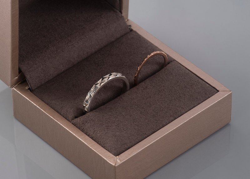 Frankness ｜925纯银菱形情侣男装线戒｜纯银／玫瑰金／手工／礼物／定制化 - 戒指 - 其他金属 银色