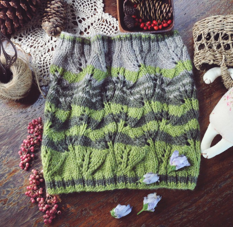 ChiChi手作-叶子-毛线编织围脖/脖围 - 围巾/披肩 - 羊毛 绿色