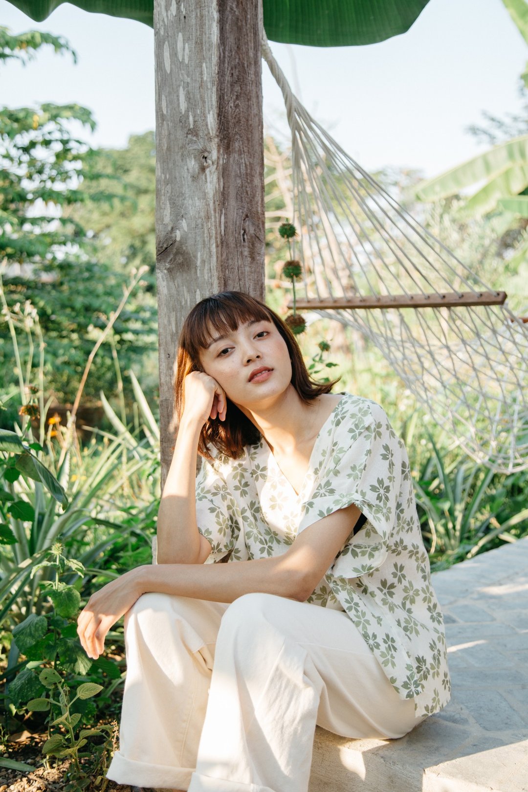 Mulmul sage wide - 女装上衣 - 棉 绿色