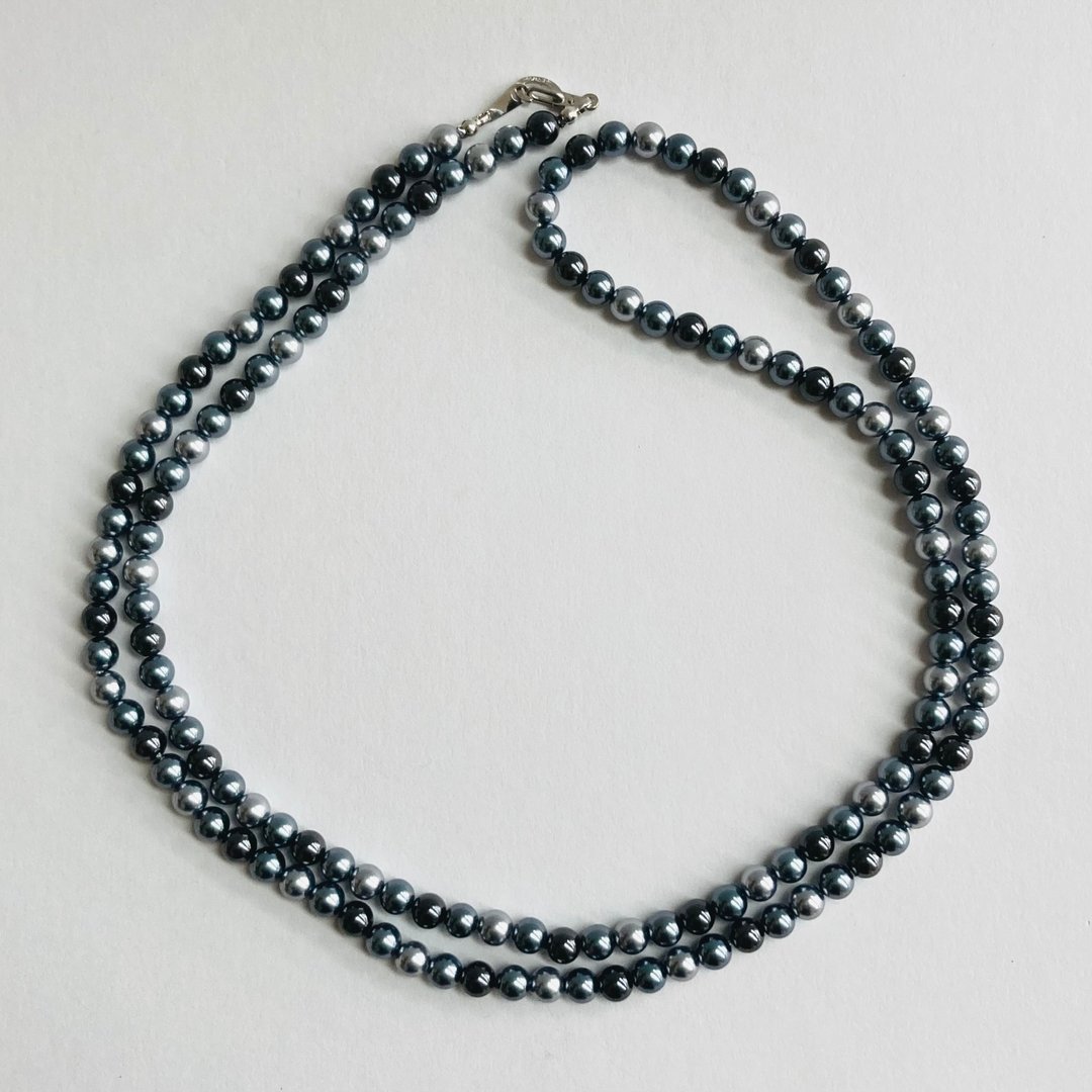 玻璃珍珠混色歌剧长项链 / 5mm 约78cm / 灰混色 / R / made in japan - 项链 - 玻璃 灰色