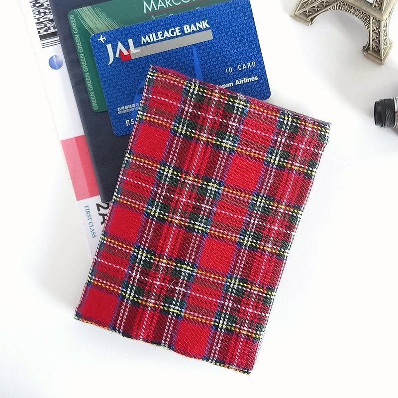 【现货】护照套 (英伦风红格纹A) - 护照夹/护照套 - 棉．麻 红色