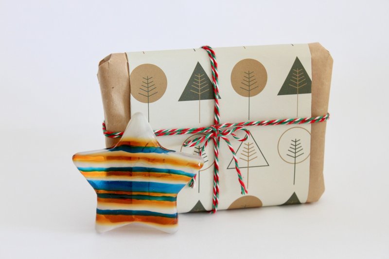 【手工制 圣诞礼物】个性橙色蓝色横纹玻璃彩绘星星摆设小物 - 摆饰 - 玻璃 多色