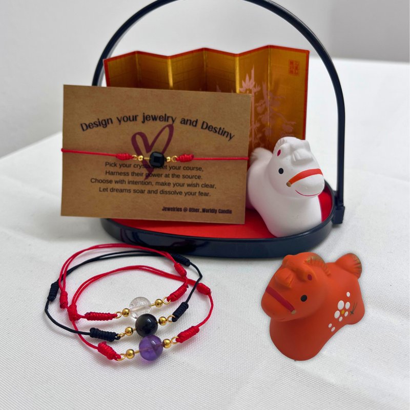 2026 马年犯太岁趋吉避凶水晶手链 - 红绳 - 手链/手环 - 水晶 红色