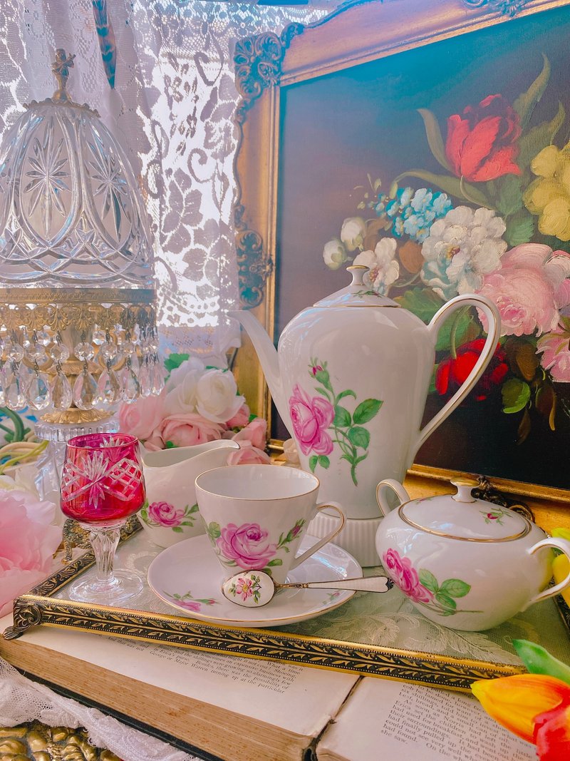 1950年德国百年手工手绘骨瓷咖啡杯两件组 库存品下午茶骨瓷杯组 - 咖啡壶/周边 - 瓷 粉红色