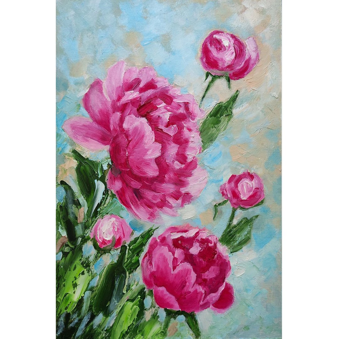 牡丹原创绘画、花卉艺术、花卉墙艺术、油画艺术品。 油画, 油画原作 - 海报/装饰画/版画 - 其他材质 多色