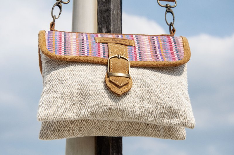 皮革拼接设计侧背包 boho肩背包 民族风斜背包 麂皮包-日本风几何 - 侧背包/斜挎包 - 真皮 多色