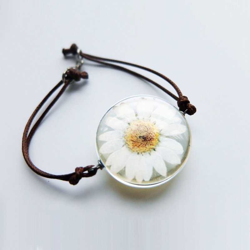小白菊 晶菊花玻璃押花手绳 - 手链/手环 - 玻璃 白色