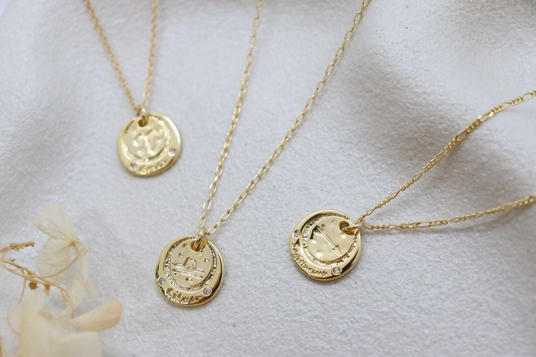 CZ 圆形 星座 镀金项链 展现独特自我 - 项链 - 铜/黄铜 金色