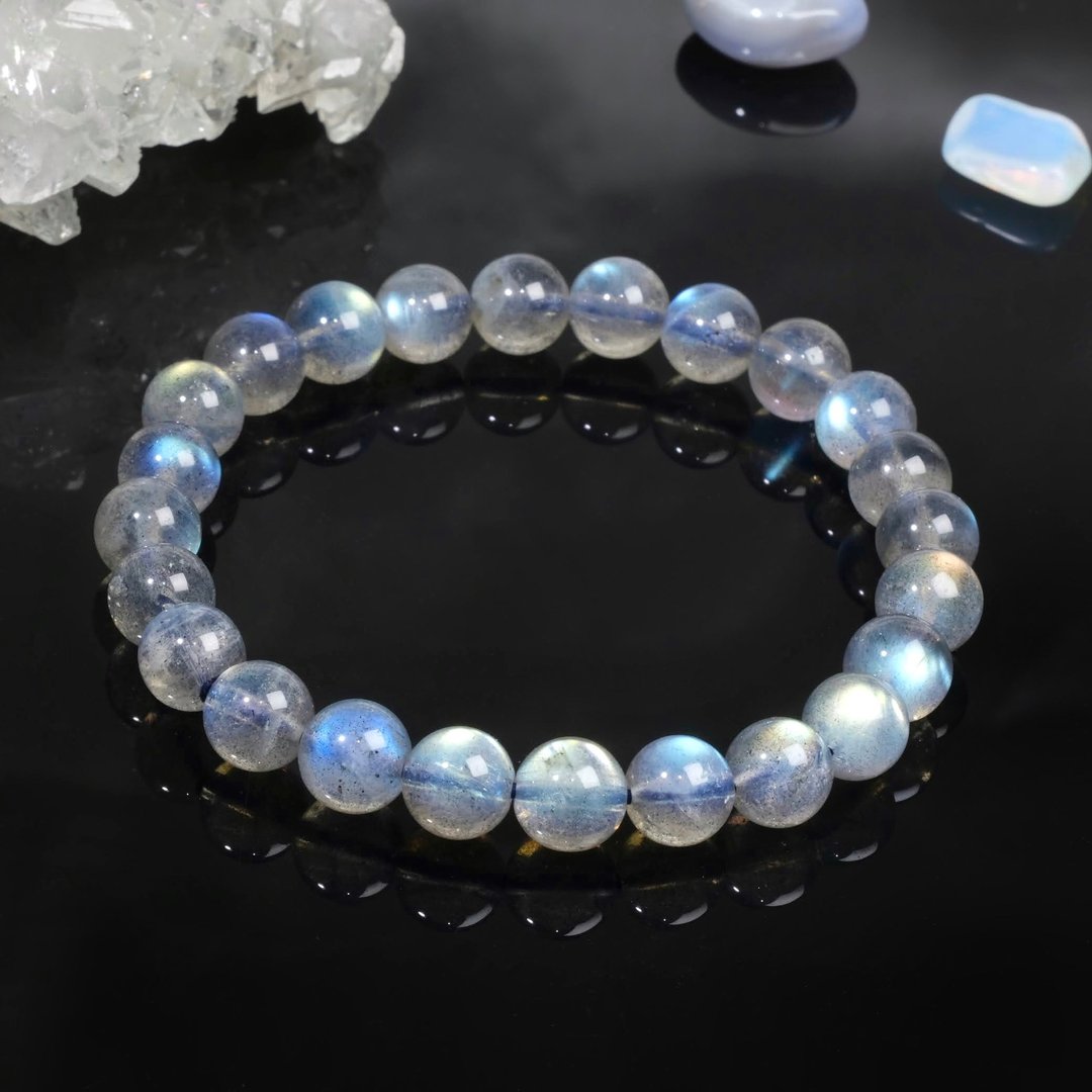 #648一图一物/7.5mm蓝彩光拉长石水晶手链 清透灰月光石 灵魂伴侣 - 手链/手环 - 水晶 蓝色